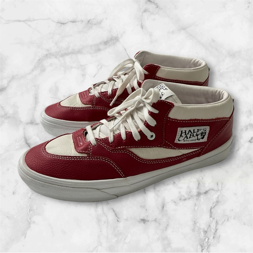 VANS Half Cab Mens Sz 11 Sport Leather Chili Pepper Red/White Skateboard Shoes